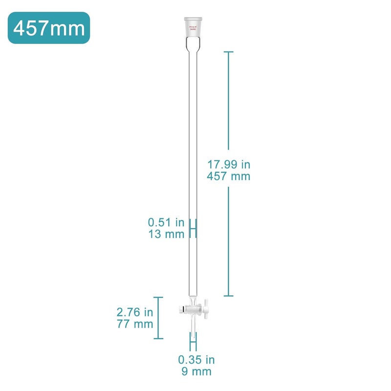 stonylab عمود كروماتوغرافيا زجاجي بوروسيليكات مع لوحة رمل G2، قطر داخلي 13 مم، طول فعال 457 مم، وصلة 24/40 - Image 2